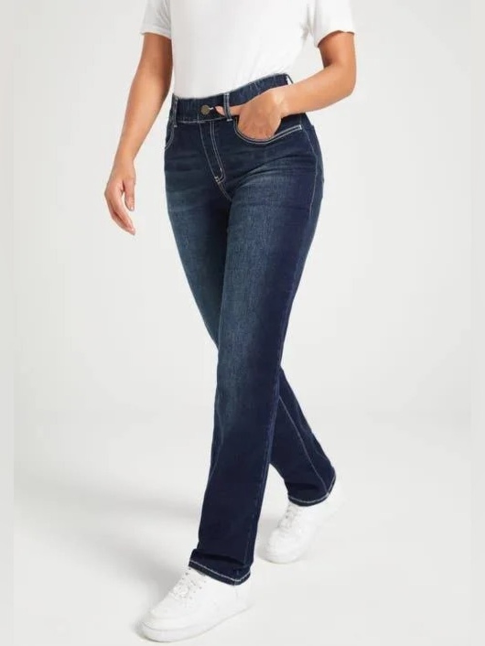Betabrand Women's Dark Indigo Straight-Leg Jeans